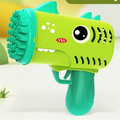 Brinquedo infantil portátil de fazer bolhas com 35 furos, em formato de dinossauro cartoon, elétrico, tipo Gatling, sem bateria e sem líquido de bolhas.