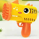 Brinquedo infantil portátil de fazer bolhas com 35 furos, em formato de dinossauro cartoon, elétrico, tipo Gatling, sem bateria e sem líquido de bolhas.